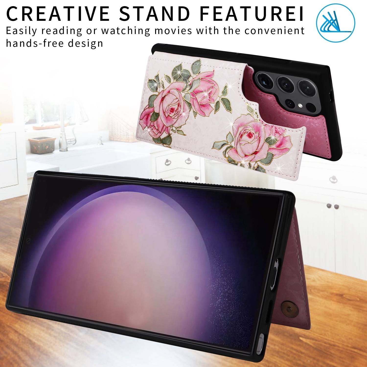 Für Samsung Galaxy S24 Ultra RFID Anti Datenklau Hülle Blumen Motiv 4