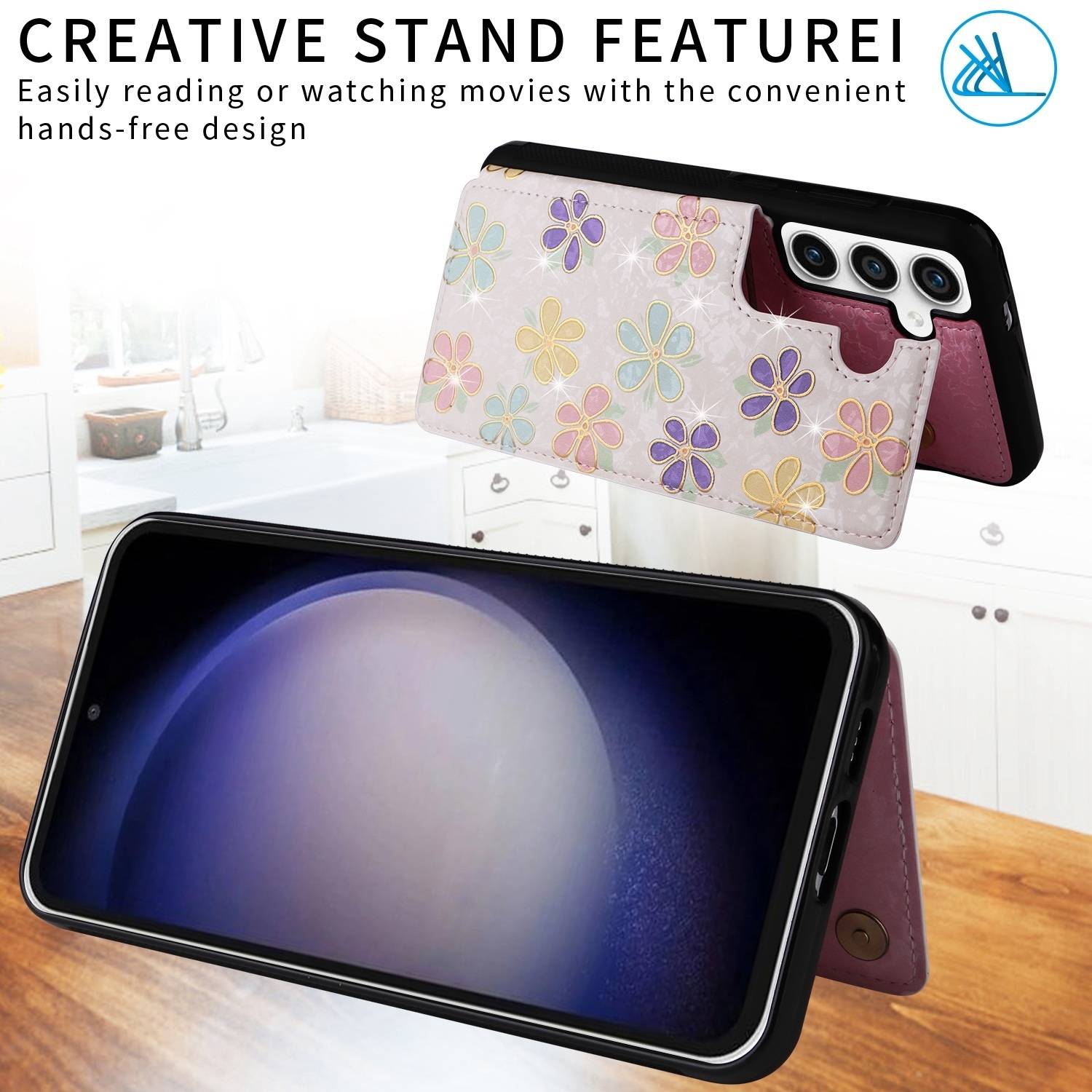 Für Samsung Galaxy S23 FE RFID Anti Datenklau Hülle Blumen Motiv 3