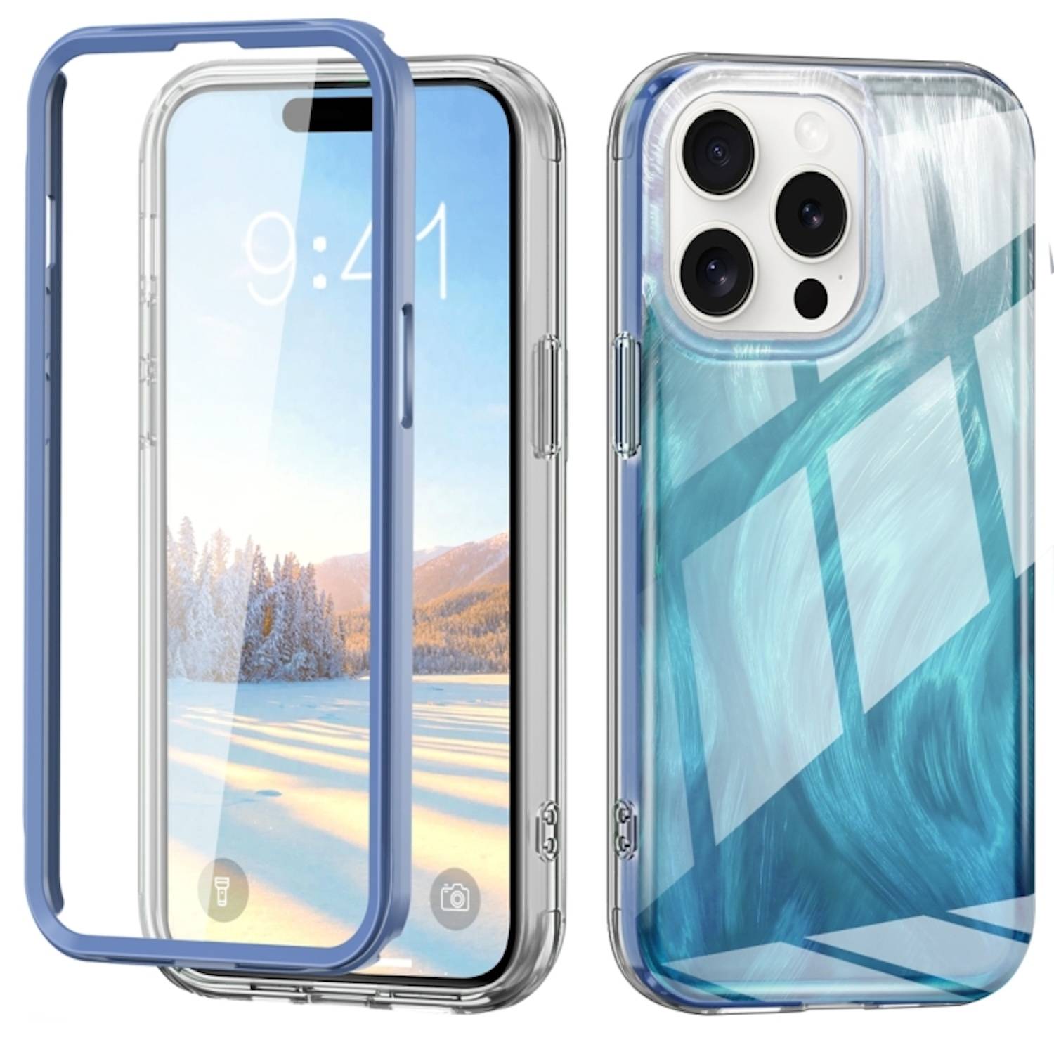 Für Apple iPhone 15 Pro Max Feder Design Bumper TPU Schutz Hülle Blau