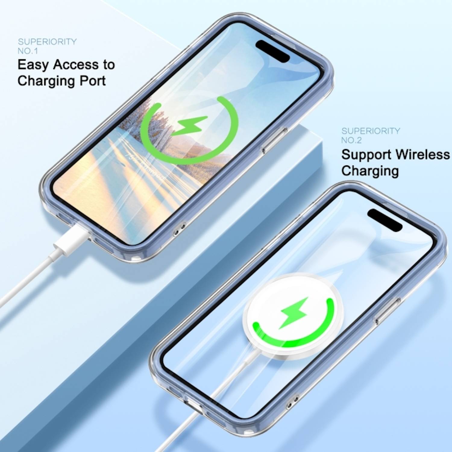 Für Apple iPhone 15 Pro Max Feder Design Bumper TPU Schutz Hülle Blau