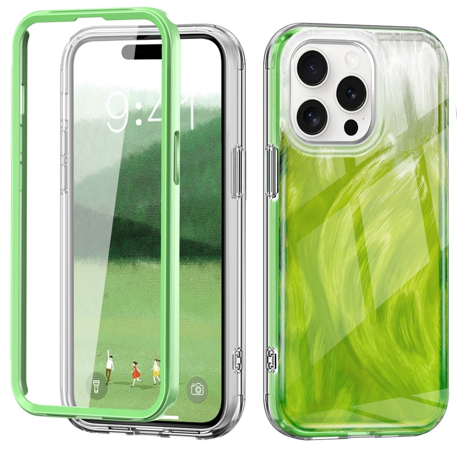 Für Apple iPhone 15 Pro Max Feder Design Bumper TPU Schutz Hülle Grün