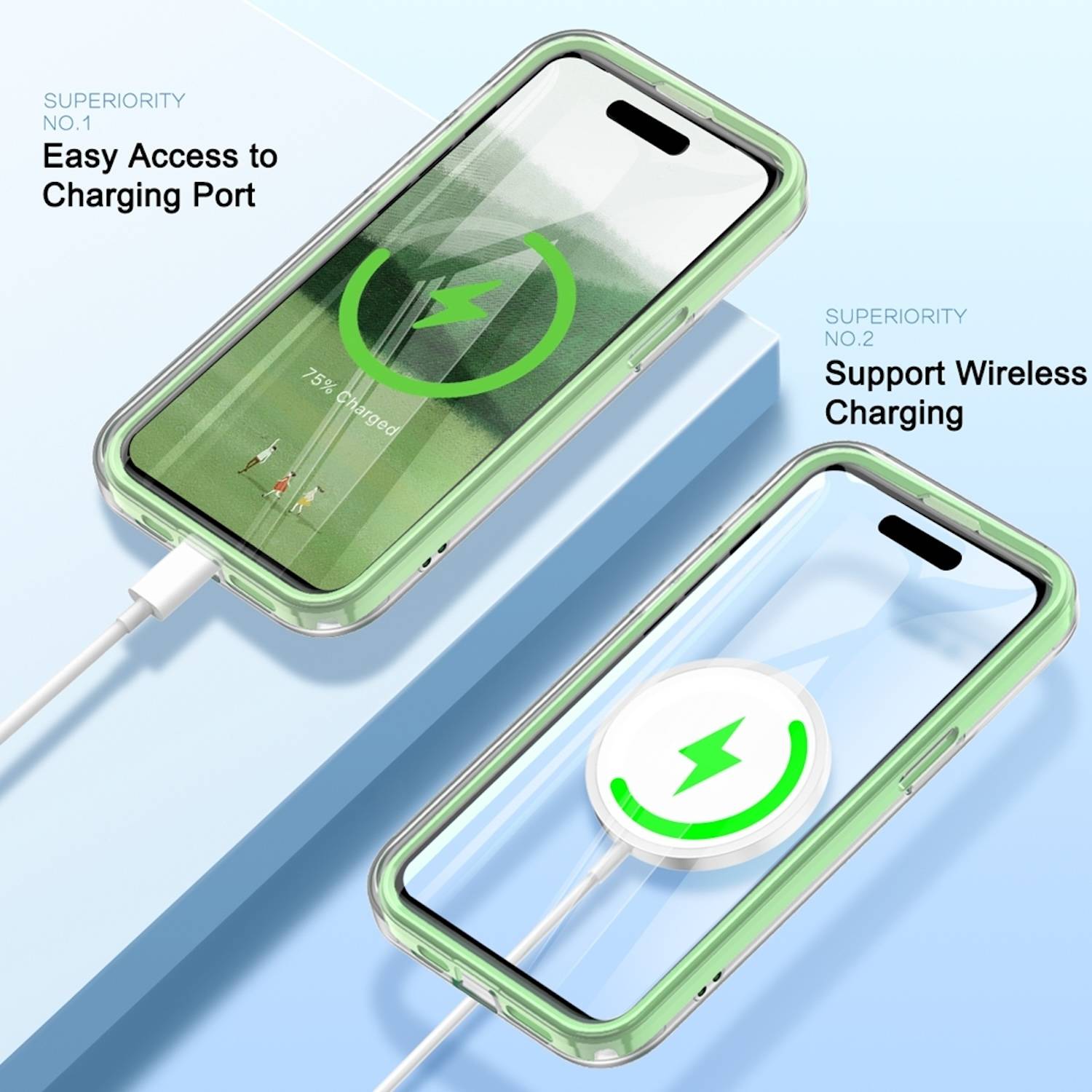 Für Apple iPhone 15 Pro Max Feder Design Bumper TPU Schutz Hülle Grün