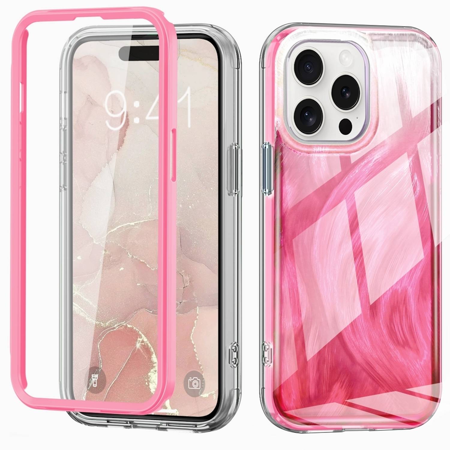 Für Apple iPhone 15 Pro Max Feder Design Bumper TPU Schutz Hülle Rosa