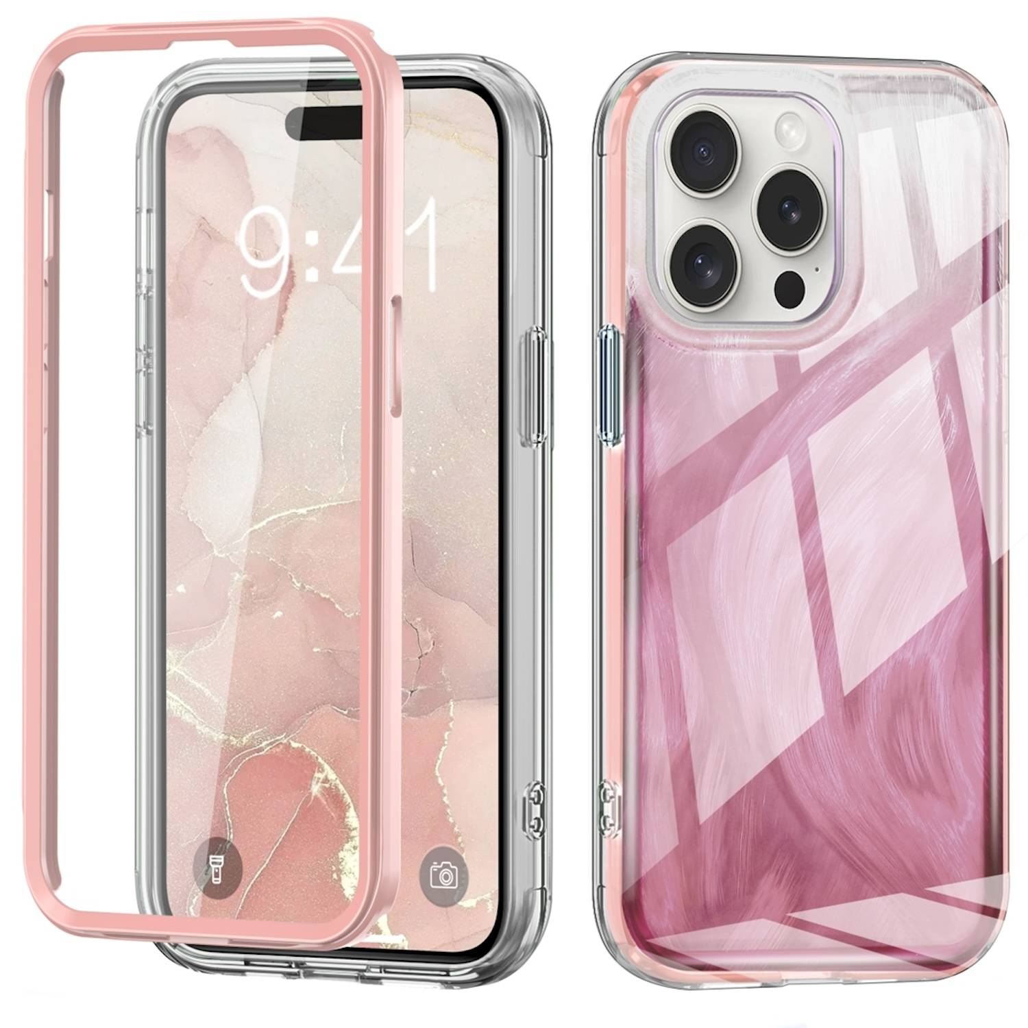 Für Apple iPhone 15 Pro Max Feder Design Bumper TPU Schutz Hülle Pink