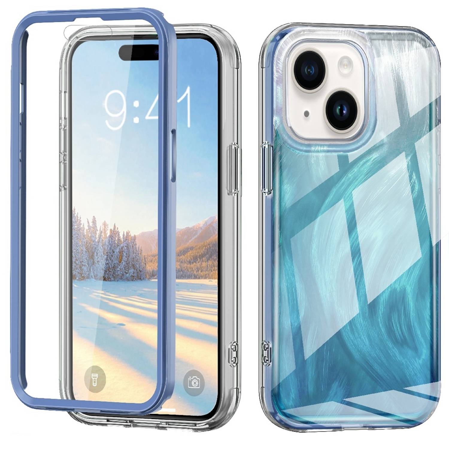 Für Apple iPhone 15 Plus Feder Design Bumper TPU Schutz Hülle Blau