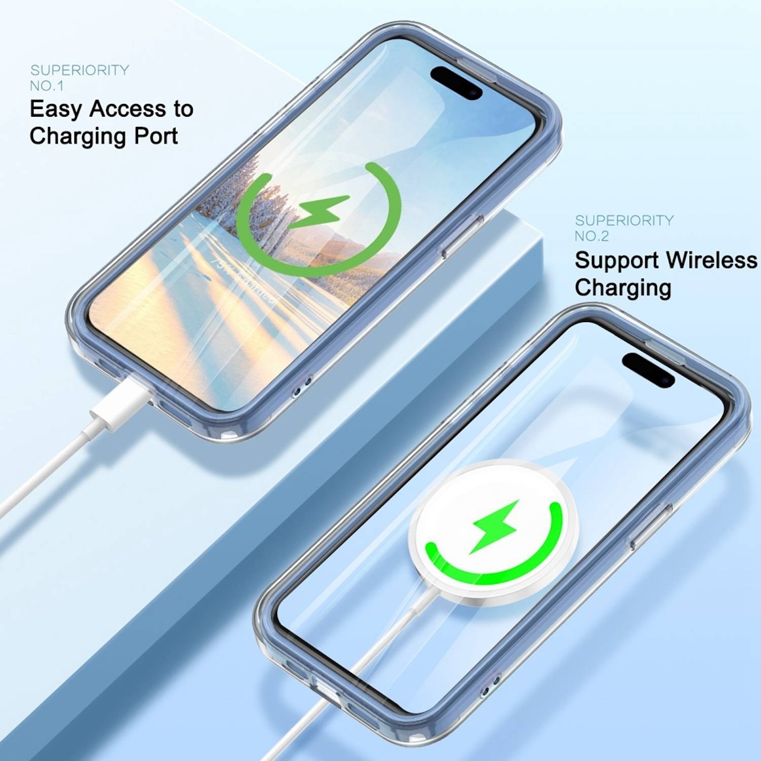 Für Apple iPhone 15 Plus Feder Design Bumper TPU Schutz Hülle Blau