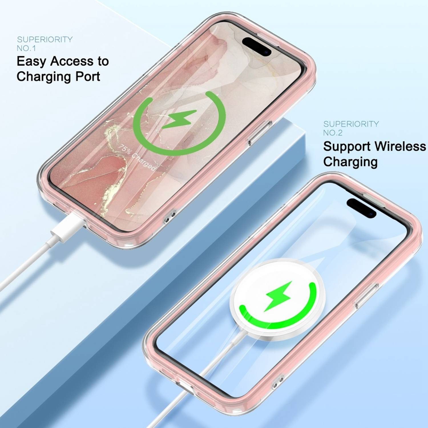 Für Apple iPhone 15 Feder Design Bumper Hybrid TPU Schutz Hülle Pink