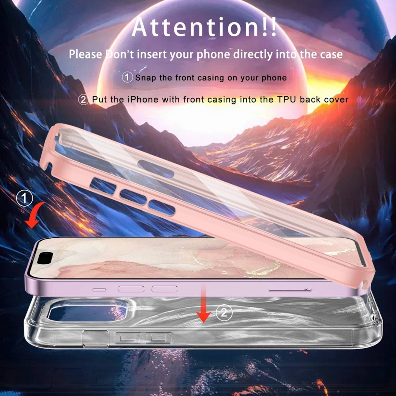 Für Apple iPhone 15 Feder Design Bumper Hybrid TPU Schutz Hülle Pink