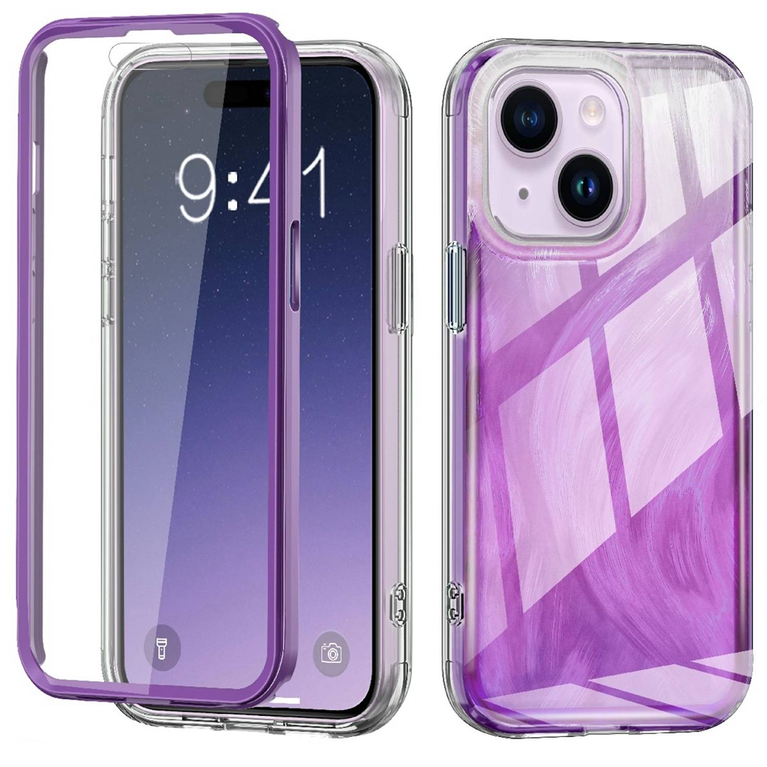Für Apple iPhone 15 Feder Design Bumper Hybrid TPU Schutz Hülle Lila