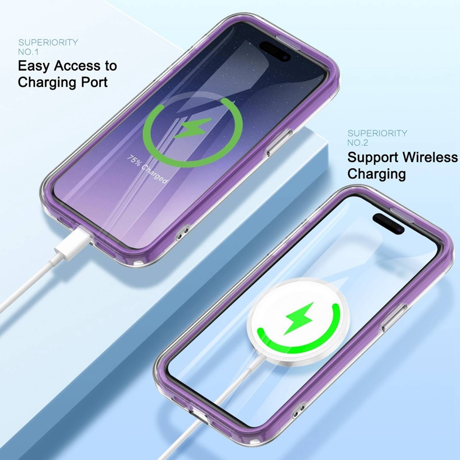 Für Apple iPhone 15 Plus Feder Design Bumper TPU Schutz Hülle Lila