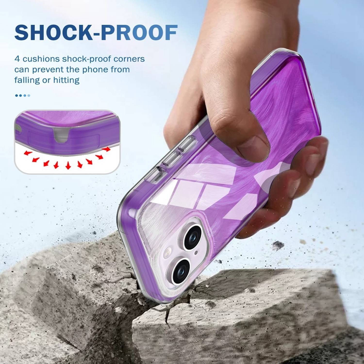 Für Apple iPhone 15 Feder Design Bumper Hybrid TPU Schutz Hülle Lila