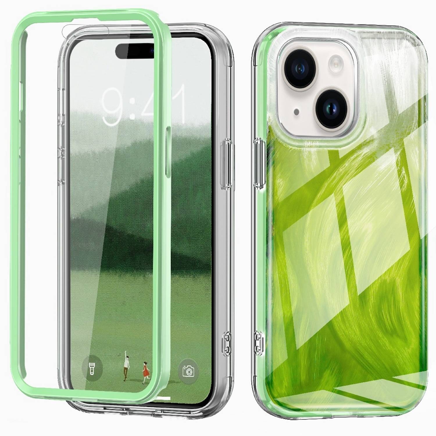 Für Apple iPhone 15 Feder Design Bumper Hybrid TPU Schutz Hülle Grün