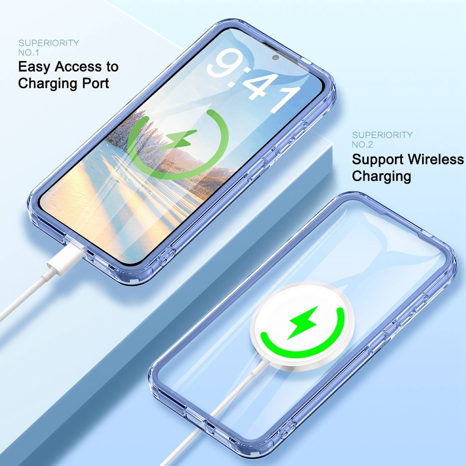 Für Samsung Galaxy S24 Feder Design Bumper TPU Schutz Hülle Case Blau