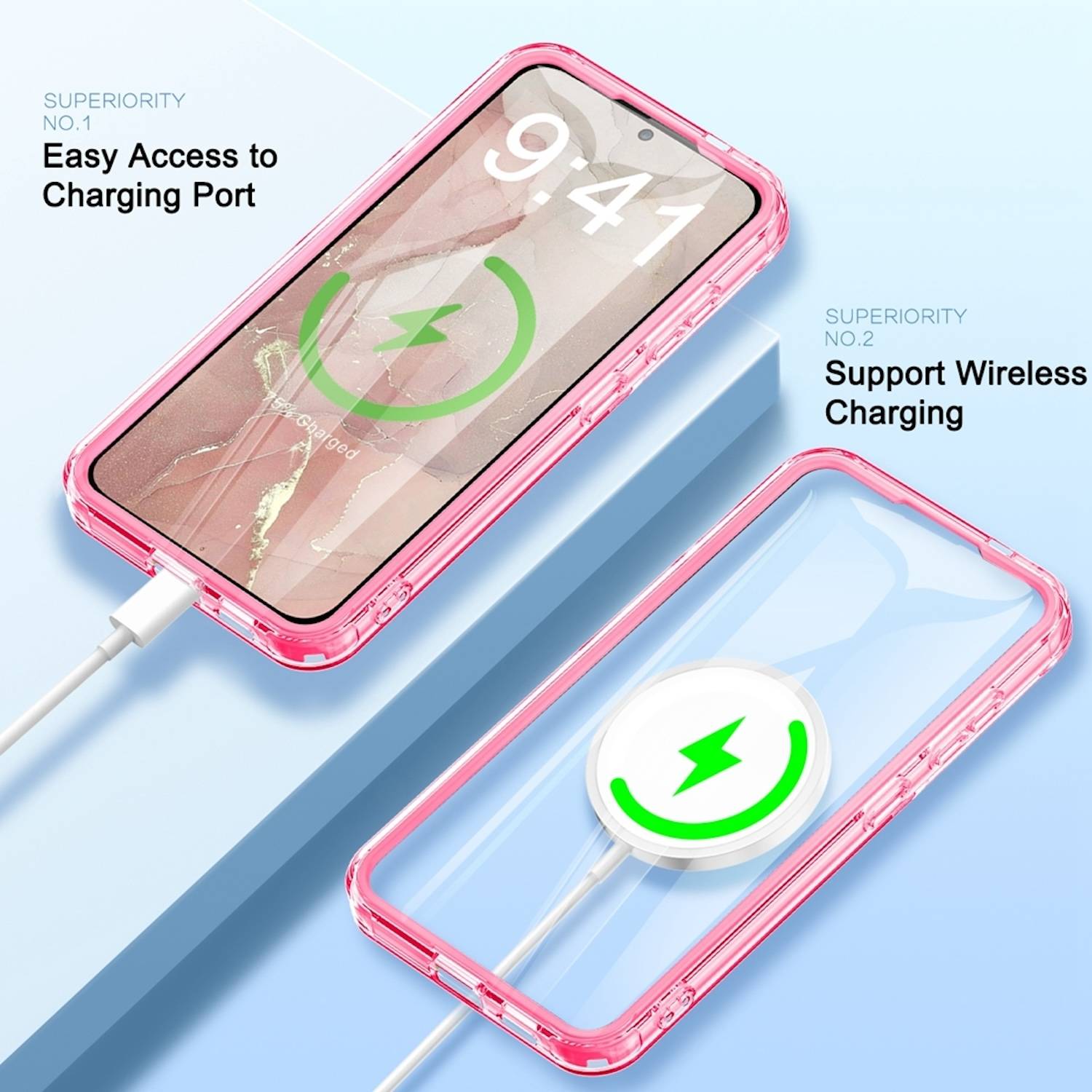 Für Samsung Galaxy S24 Feder Design Bumper TPU Schutz Hülle Case Rosa