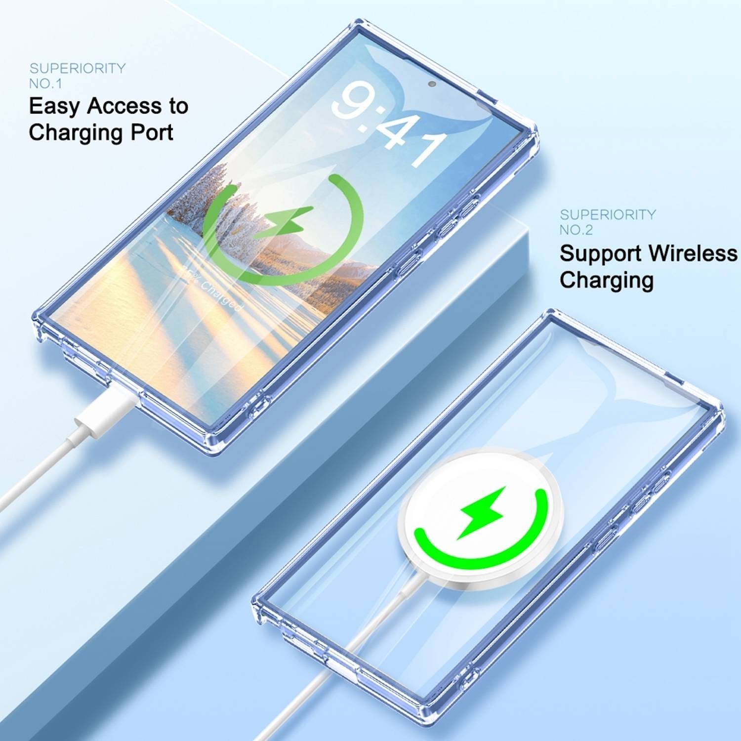 Für Samsung Galaxy S24 Ultra Feder Design Bumper TPU Schutz Hülle Blau