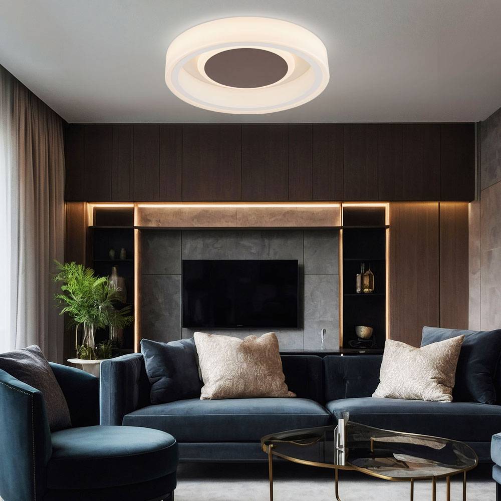 LED Deckenlampe Esszimmerleuchte Deckenleuchte Schlafzimmerleuchte Wohnzimmerlampe Flurleuchte, Metall Acryl braun weiß, 1x LED 30W 1900Lm 3000K