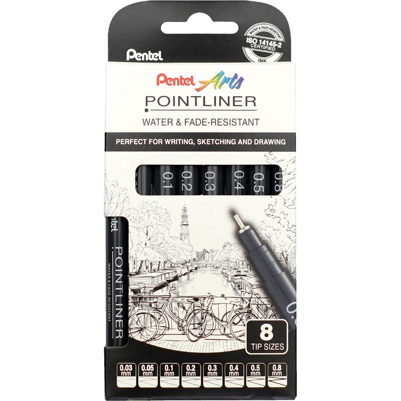 PentelArts Permanent Fineliner Pointliner, 8er Set