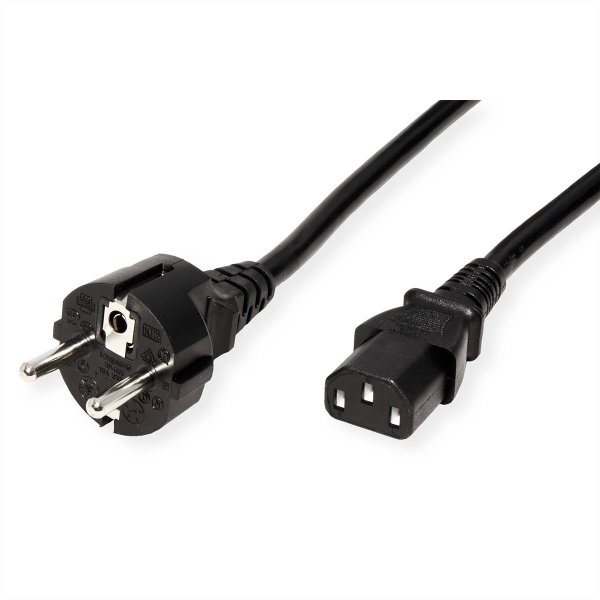 ROLINE Netzkabel, IEC-Buchse & CEE7/7-Stecker gerade, schwarz, 3 m