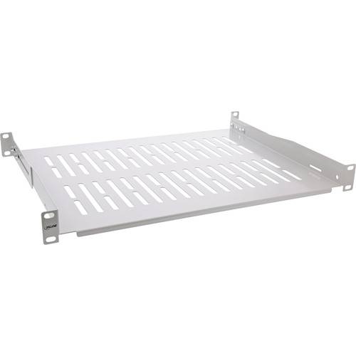 Ein Metallrack-Montageboden mit belüfteten Schlitzen für Luftströmung, konzipiert für die Installation in einem Server- oder Ausrüstungsrack.