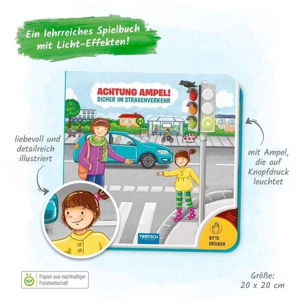 Trötsch Pappenbuch mit Licht Achtung Ampel Sicher im Straßenverkehr