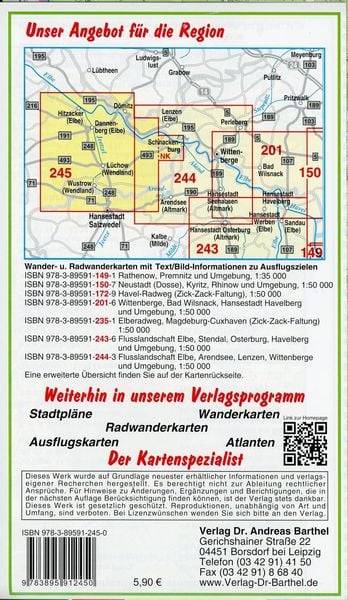 Radwander- und Wanderkarte Wendland.Elbe. Hitzacker, Dömitz, Lüchow, Dannenberg und Umgebung 1: 50 000