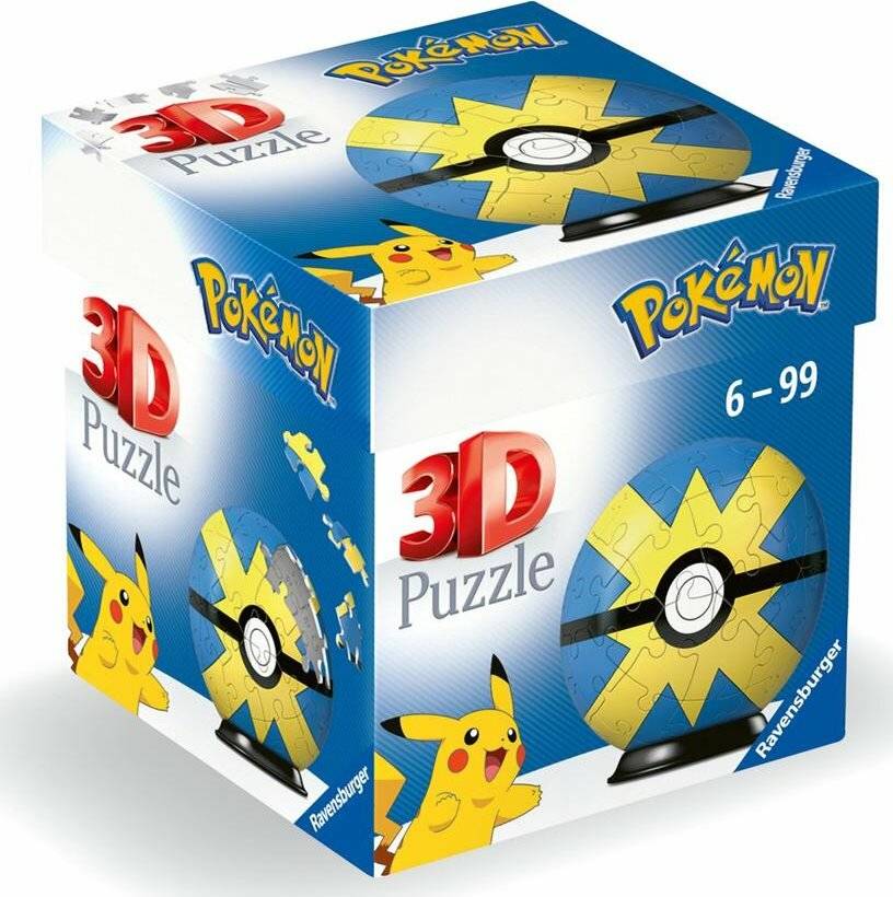 Pokémon 3D Puzzle Box mit Pikachu und Poké Ball Design, gekennzeichnet für Alter 6–99.