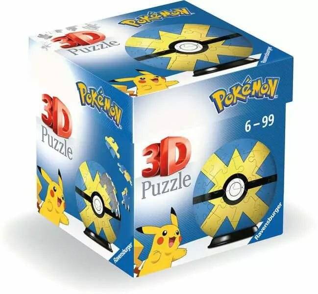 Schachtel mit Pokémon 3D-Puzzle mit Pikachu und Poké Ball-Design, gekennzeichnet für Altersgruppen 6-99.