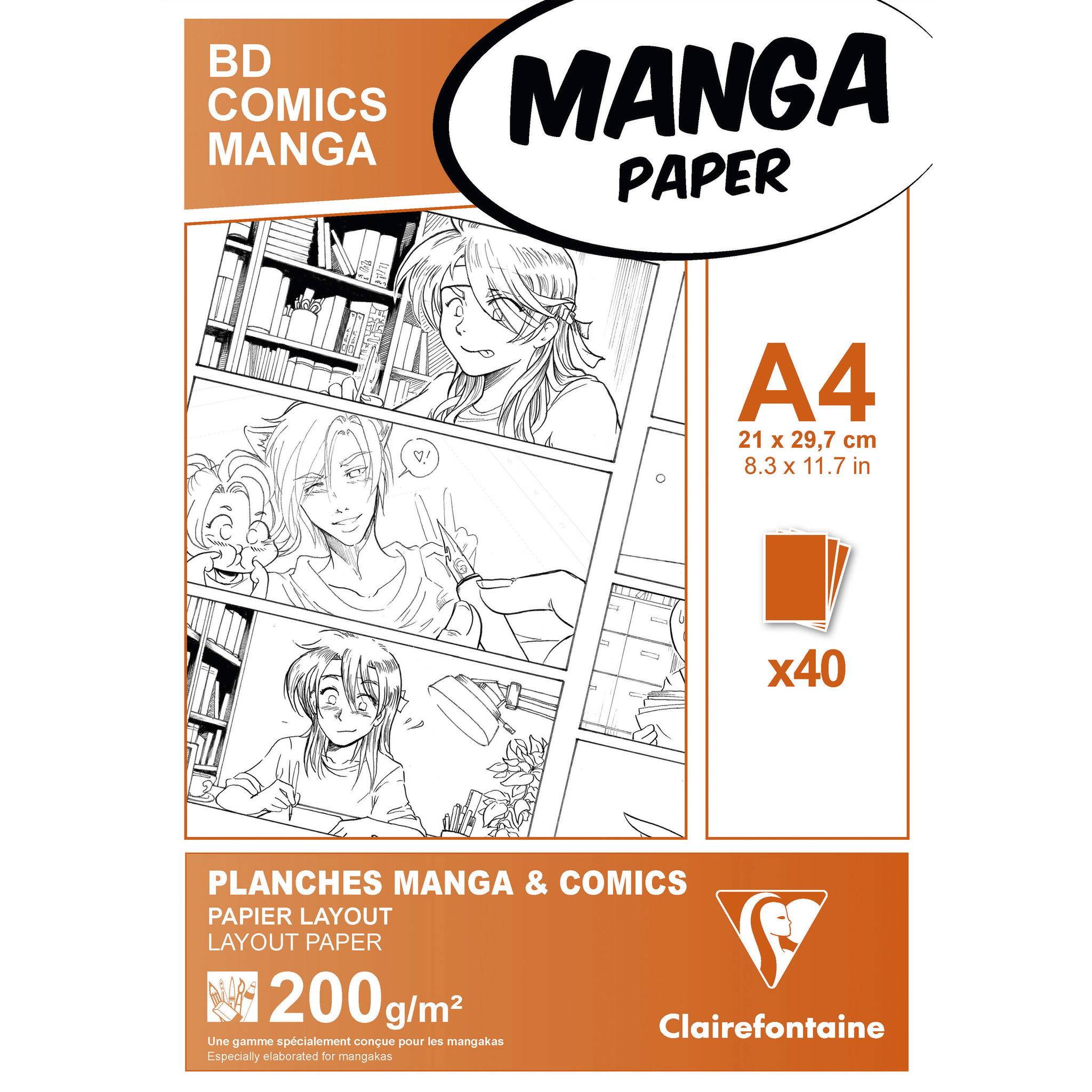 Clairefontaine Papier für Manga, Packung/Etui mit 40 Blatt A4 200g 94044C