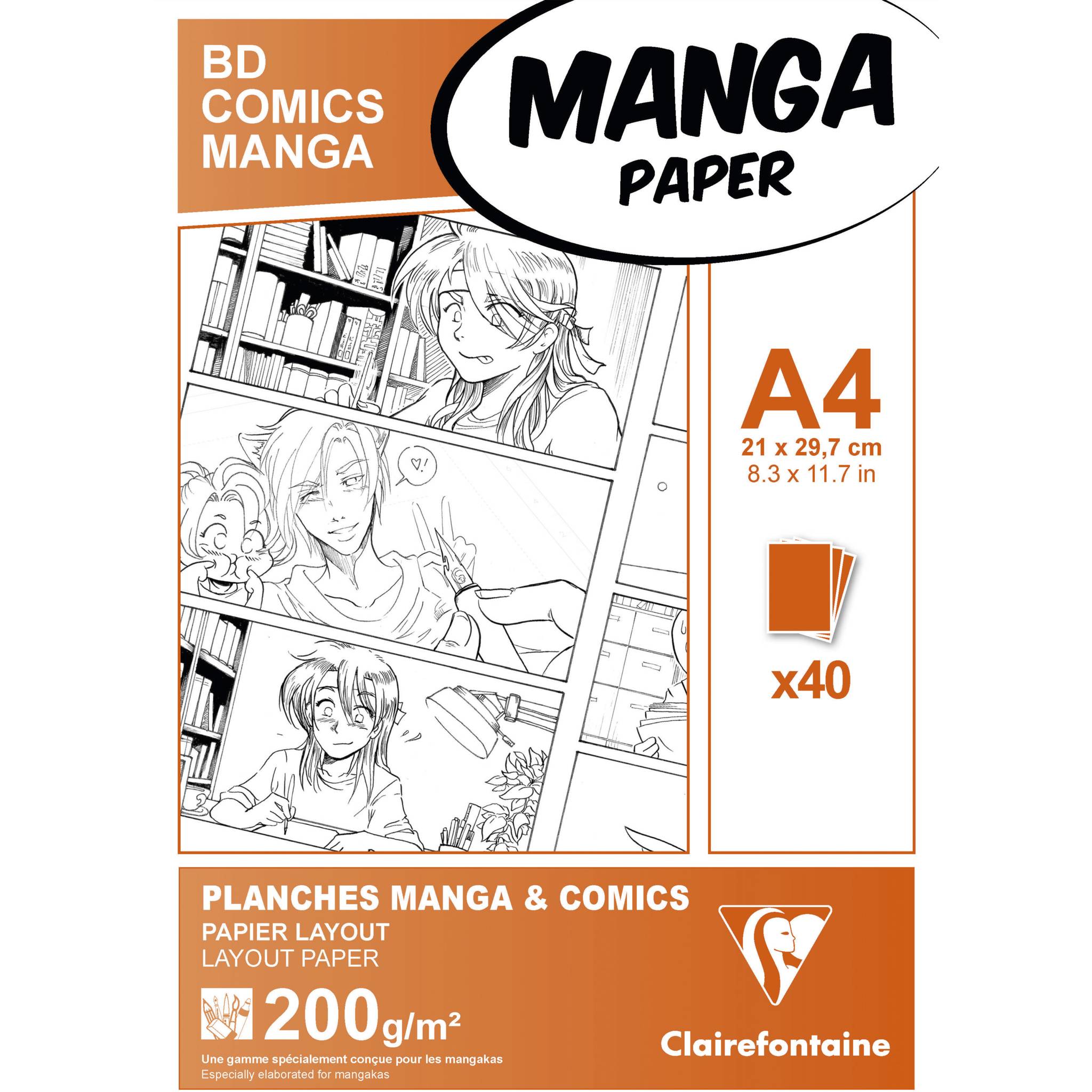Clairefontaine Papier für Manga, Packung/Etui mit 40 Blatt A4 200g 94044C