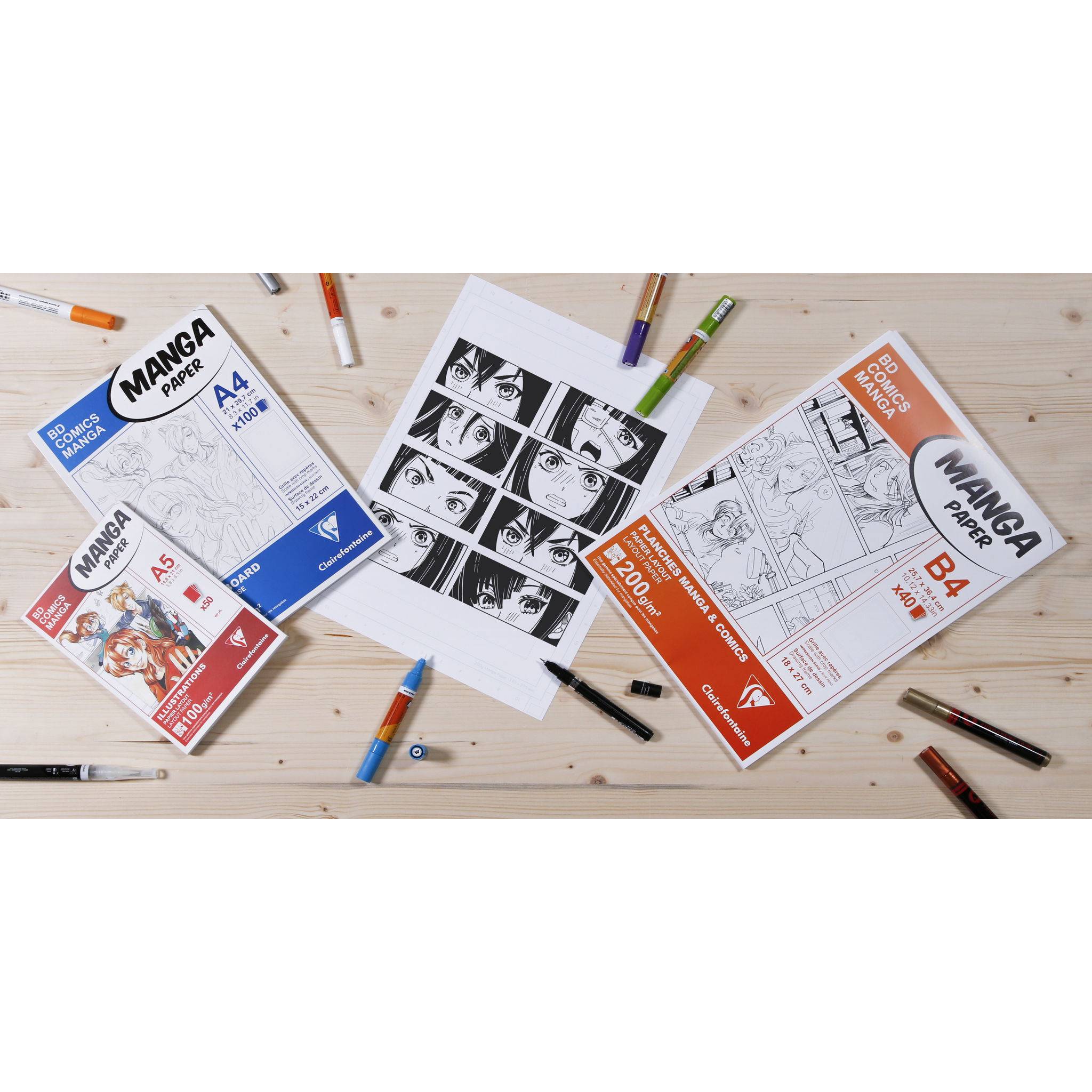 Clairefontaine Papier Manga, Packung/Etui 40 Bl A4 200g, einfachem Raster 94045C