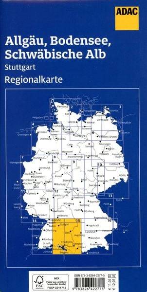 ADAC Regionalkarte 15 Allgäu, Bodensee, Schwäbische Alb 1:150.000