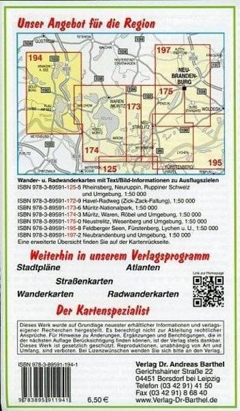 Plau am See, Malchow, Krakow am See und Umgebung Radwander- und Wanderkarte 1 : 50 000