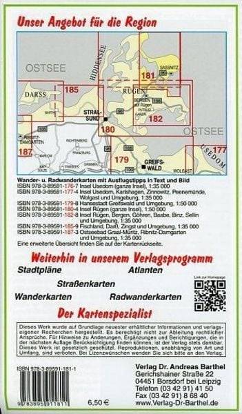 Rügen, Kap Arkona, Sassnitz, Halbinsel Jasmund und Umgebung Radwander- und Wanderkarte 1 : 35 000