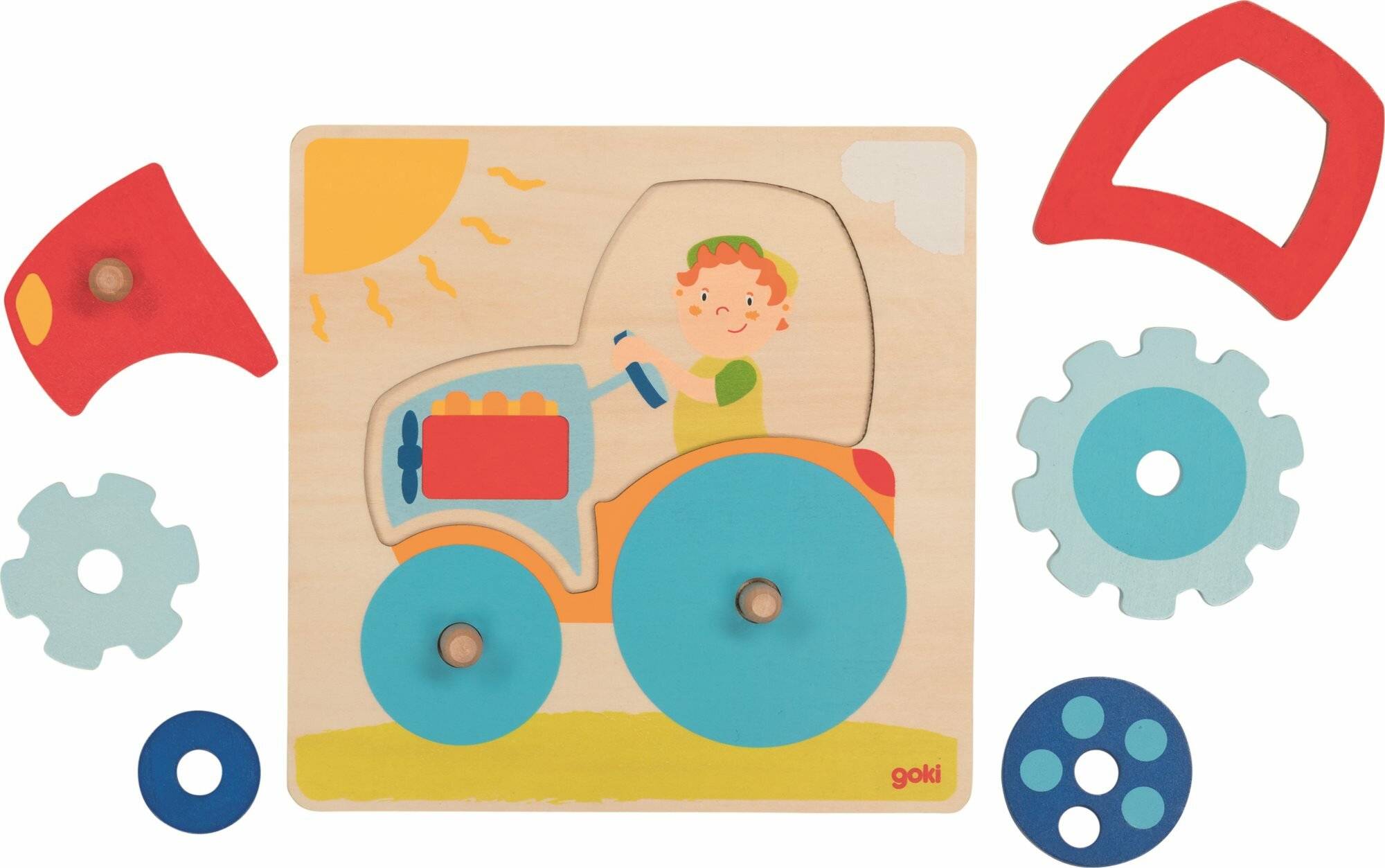 GOKI Holzpuzzle Traktor 6 Teile