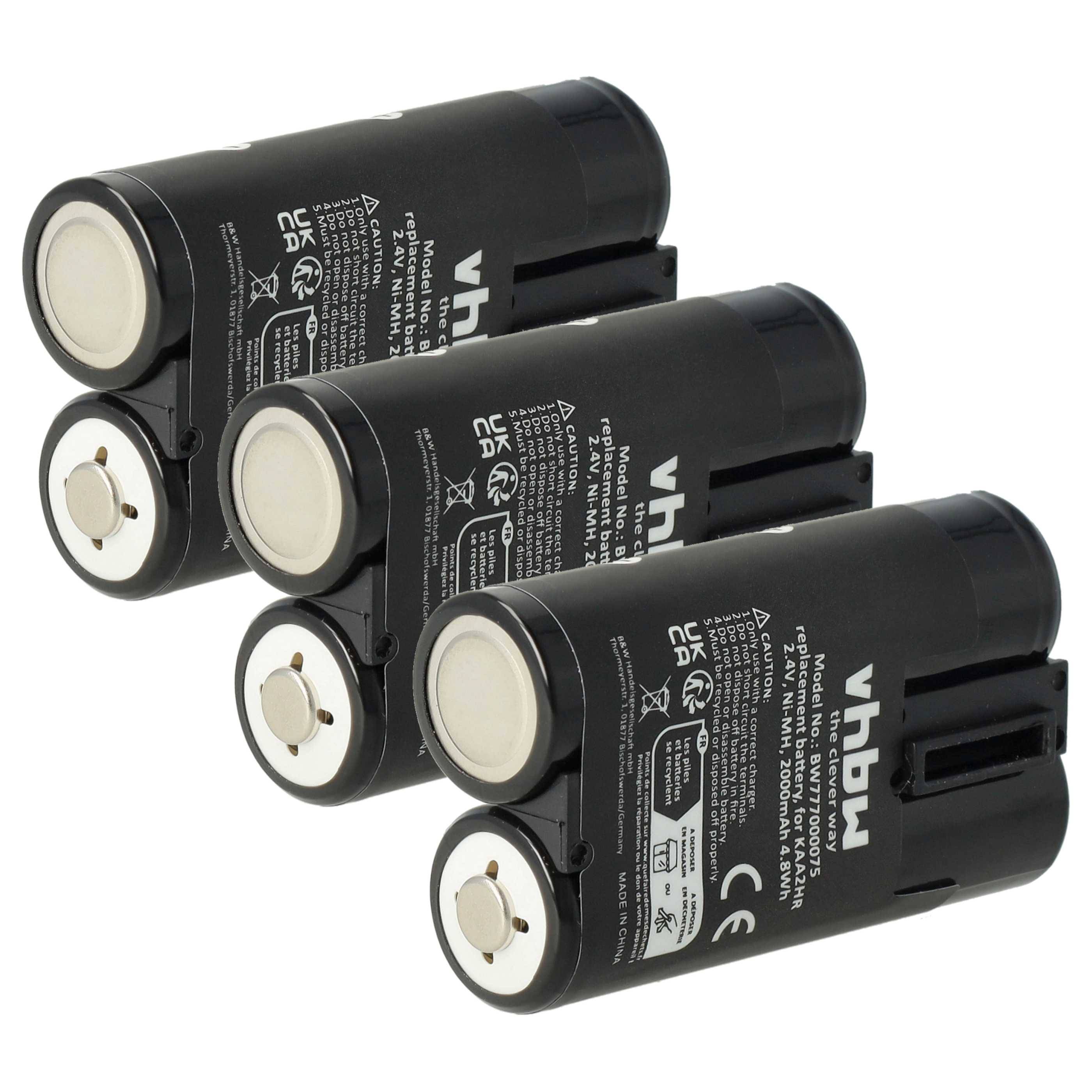 vhbw 3x Akku kompatibel mit Kodak EasyShare DX6340, DX4900, DX4530, DX4330, DX6440 Kamera (2000 mAh, 2,4 V, NiMH)