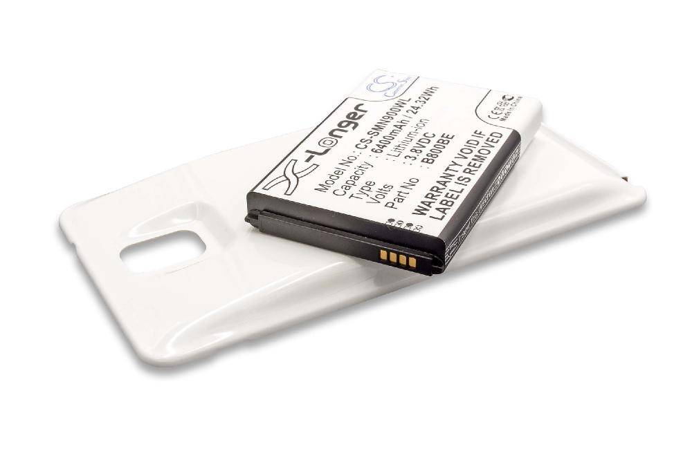 vhbw Akku kompatibel mit Samsung Galaxy SMN900VZWE Handy Smartphone Telefon (6400 mAh, 3,8 V, Li-Ion) + Gehäuserückdeckel weiß