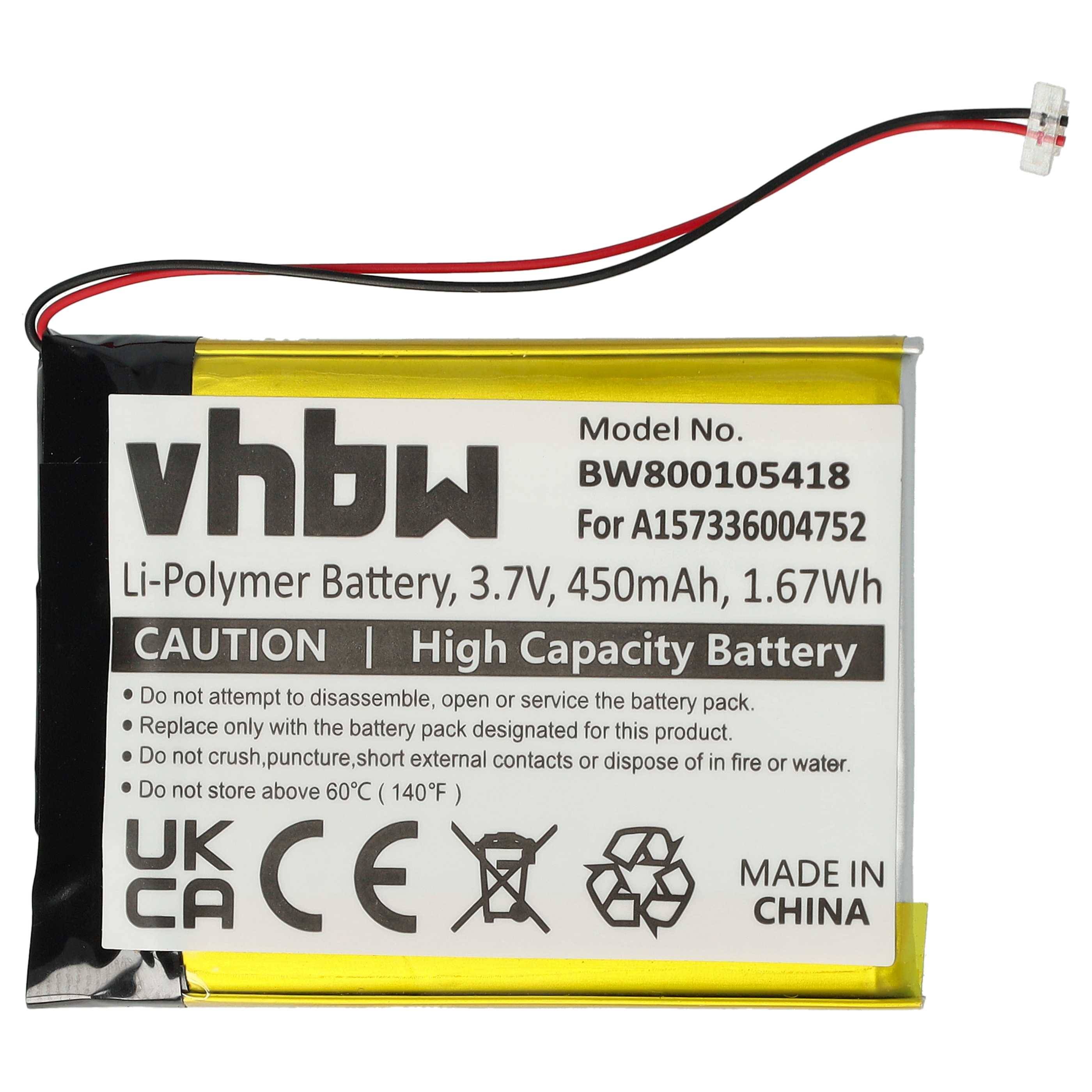 vhbw 1x Akku kompatibel mit Samsung YP-T10JAGY | YP-T10JAB, YP-T10JARY, YP-T10J, YP-T10 MP3-Player Musik Player (450 mAh, 3,7 V, Li-Polymer)
