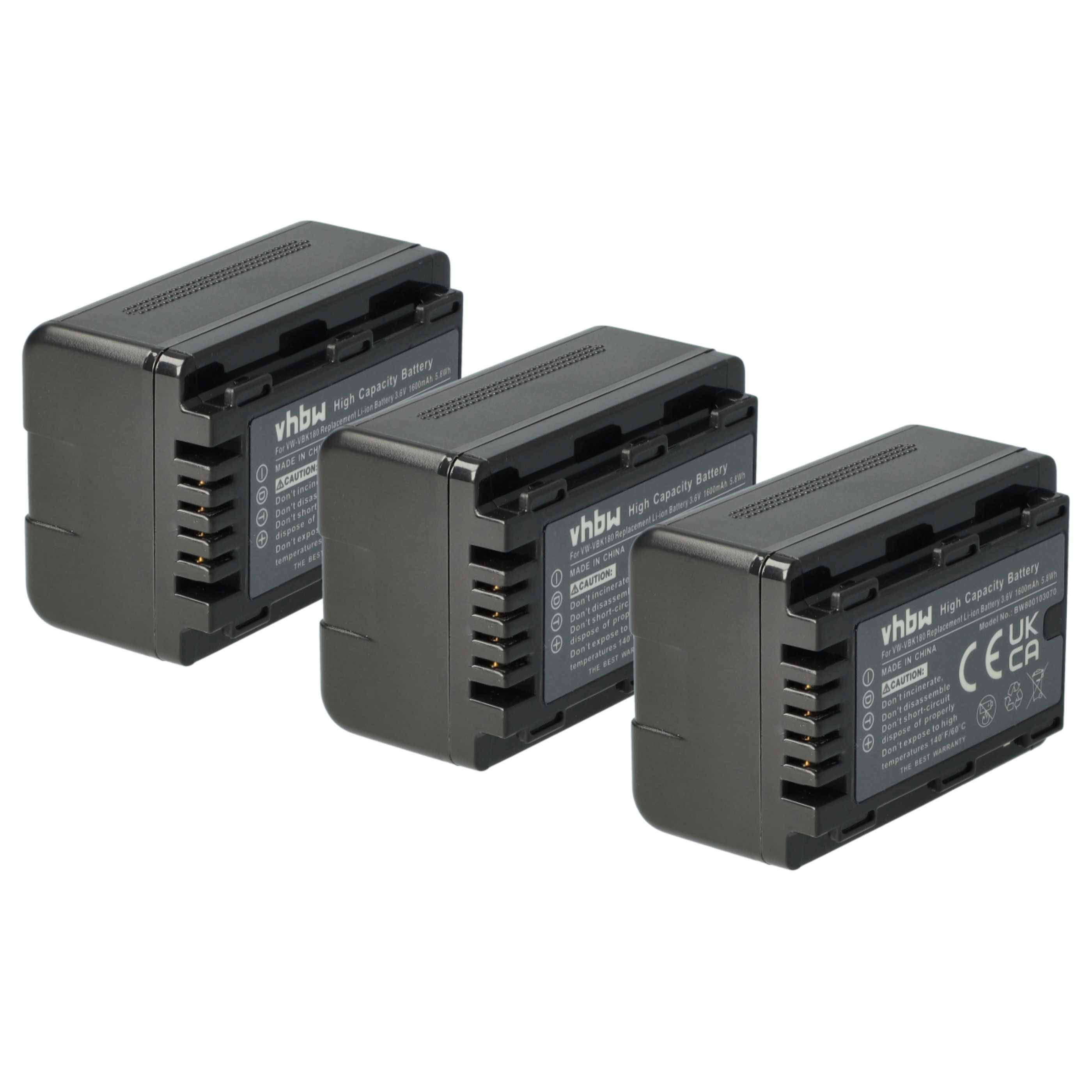 vhbw 3x Akku kompatibel mit Panasonic SDR-H85, HDC-TM99, SDR-H100 Videokamera Camcorder (1600 mAh, 3,6 V, Li-Ion) + Infochip