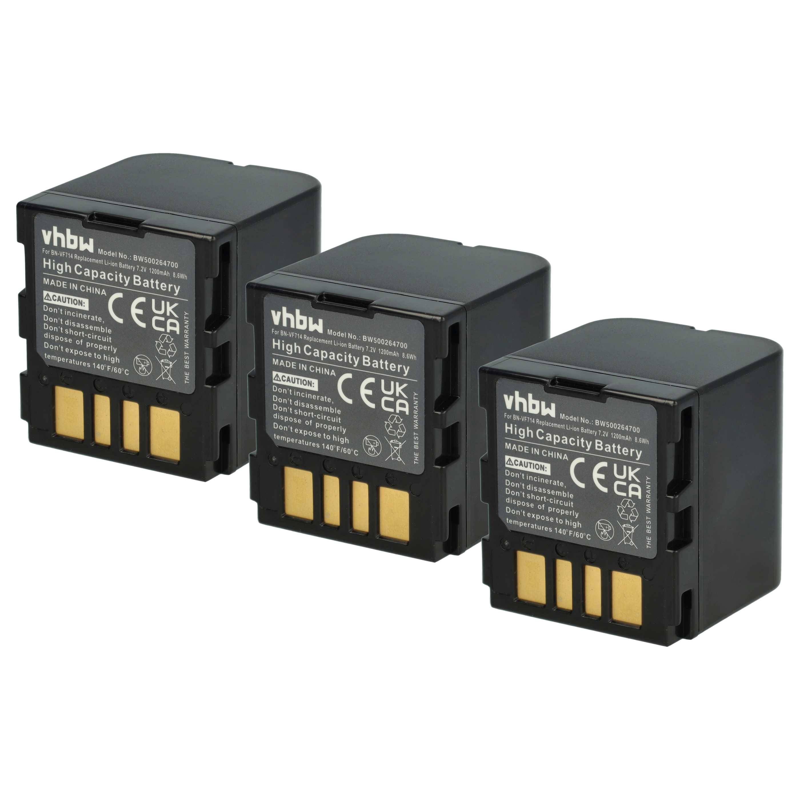 vhbw 3x Akku Ersatz für JVC BN-VF714, BN-VF707, BN-VF707U, BN-VF733, BN-VF714U für Videokamera Camcorder (1200 mAh, 7,2 V, Li-Ion)