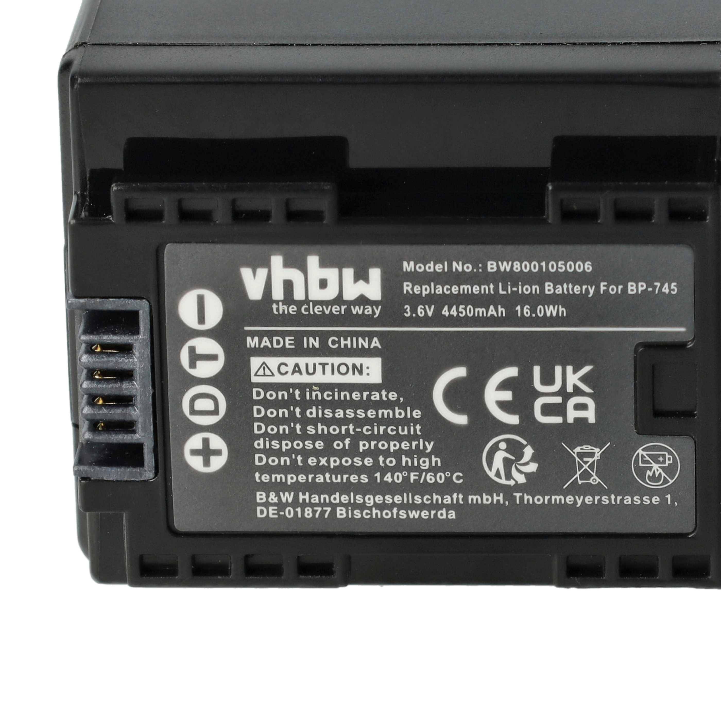 vhbw 2x Akku kompatibel mit Canon iVIS HF R62 | Videokamera Camcorder + Infochip (4450 mAh, 3,6 V, Li-Ion)