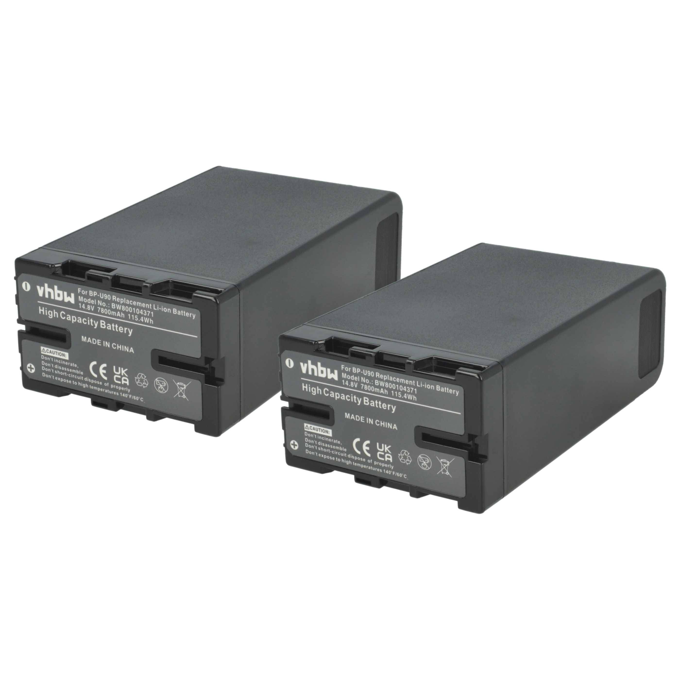vhbw 2x Akku Ersatz für Sony BP-U90, BP-U60, BP-U30, BP-U95 für Videokamera Camcorder (7800 mAh, 14,8 V, Li-Ion) + Infochip