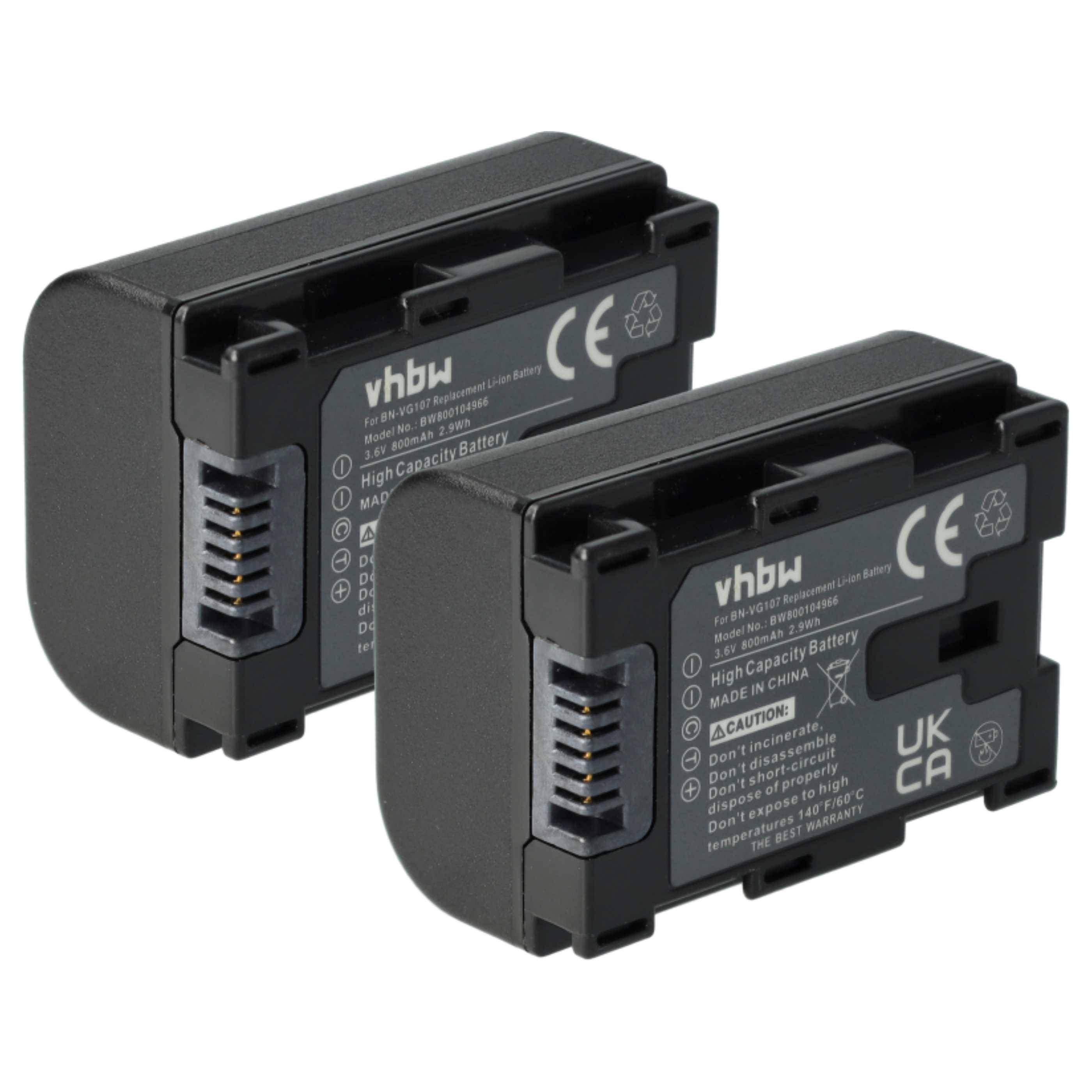 vhbw 2x Akku kompatibel mit JVC GZ-MS230RUC, GZ-MS230RUS, GZ-MS230U Videokamera Camcorder (800 mAh, 3,6 V, Li-Ion) + Infochip