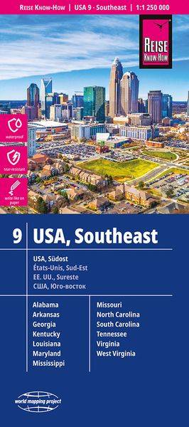 Reise Know-How Landkarte USA 9 Südost 1 : 1.250.000: Missouri, Kentucky, West Virginia, South Carolina, ...