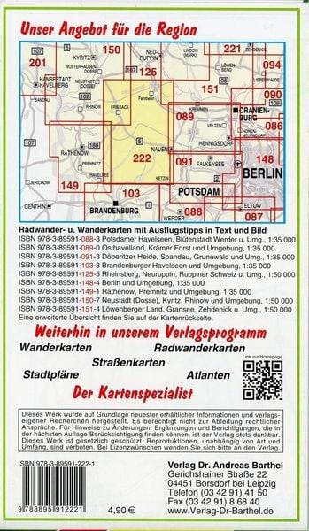Radwander- und Wanderkarte Havelländisches Luch, Nauen, Fehrbellin, Friesack, Ribbeck und Umgebung 1 : 50 000