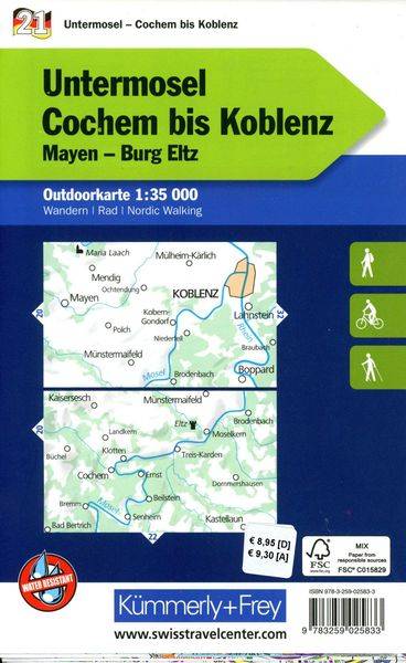 Untermosel Cochem bis Koblenz Mayen, Burg Eltz, Nr. 21 Outdoorkarte Deutschland 1:35 000