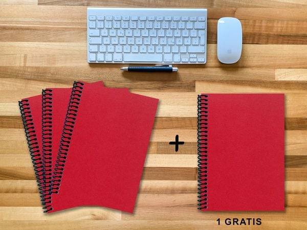 A 4 Notizbuch - Set, 3+1 gratis, Luxury 80 Seiten ROT JUPITER GLITTER-OPTIK, liniert