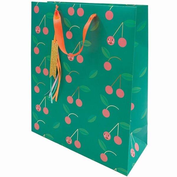 Geschenktüte Happy Birthday, Kirschen, L,