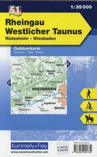 Rheingau Westlicher Taunus Rüdesheim, Wiesbaden, Nr. 51 Outdoor Deutschland 1:35 000