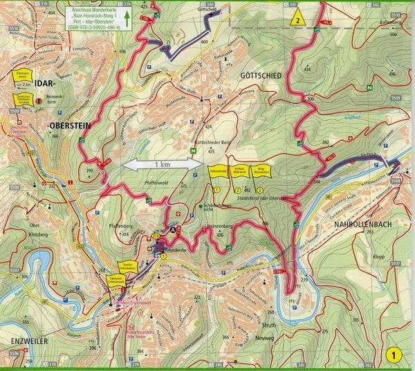 Saar-Hunsrück-Steig 2. Idar-Oberstein - Boppard Wanderkarte 1 : 25 000