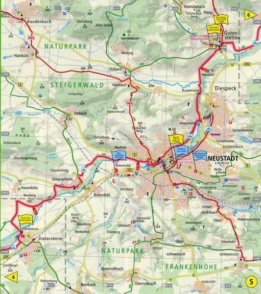 Radwanderkarte Aischtalradweg, Rothenburg ob der Tauber - Bamberg 1 : 50 000